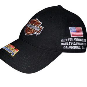 Harley Davidson USA Embroidered Logo BIG SWAMP AL & COLUMBUS, GA adj Cap - Black